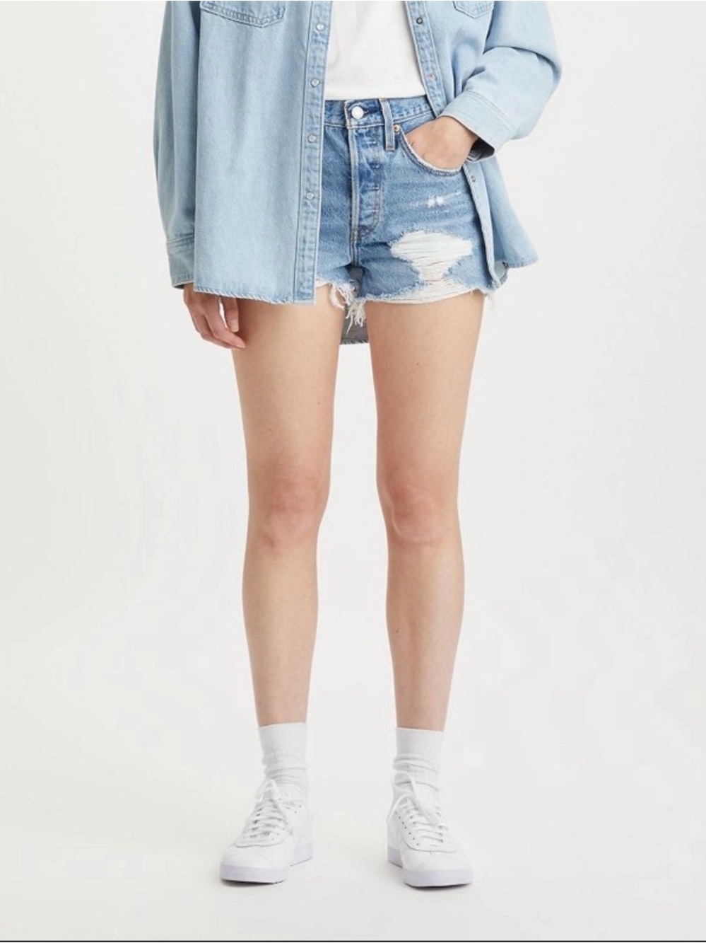 Levi's Light Blue Distressed Denim Cutoff Shorts